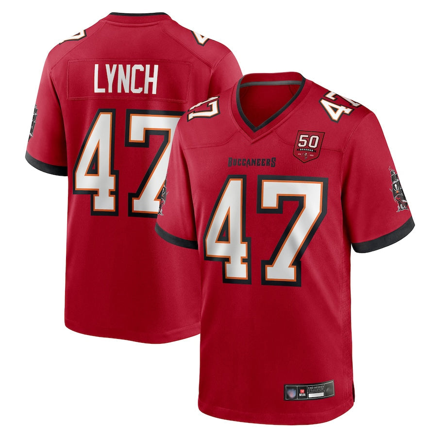 TB.Buccaneers #47 John Lynch Player Red 50th Anniversary Game Football Jerseys