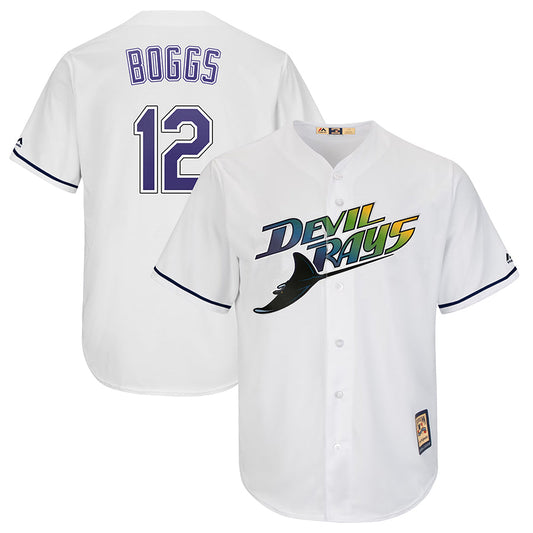 TB.Rays #12 Wade Boggs Player Mitchell & Ness White Cooperstown Replica Baseball Jerseys