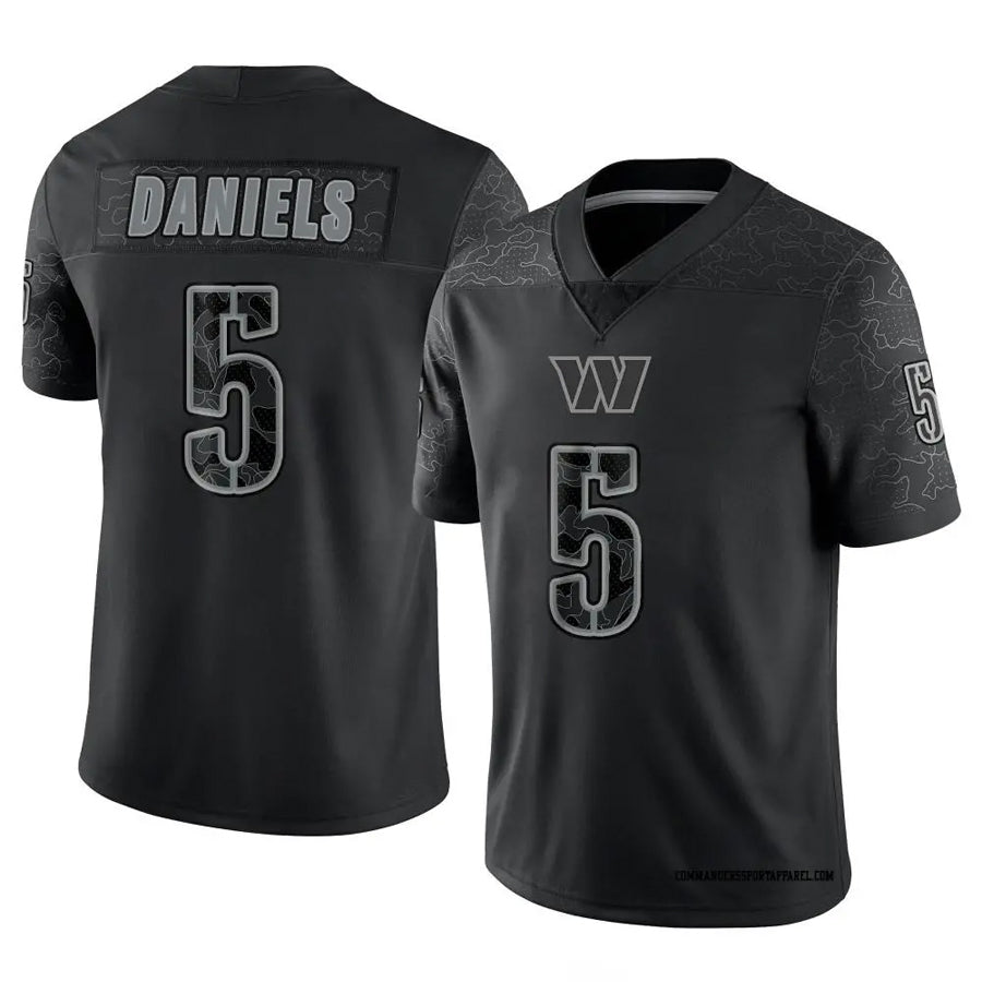 W.Commanders #5 Jayden Daniels Player Black RFLCTV Limited Football Jerseys