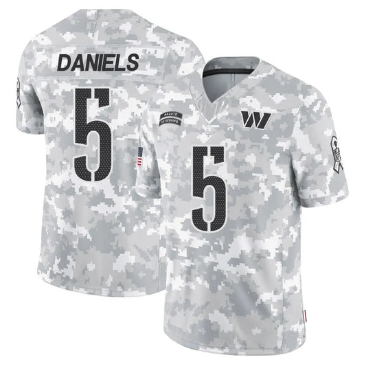 W.Commanders #5 Jayden Daniels Player Limited Arctic Camo Salute to Service Football Jerseys