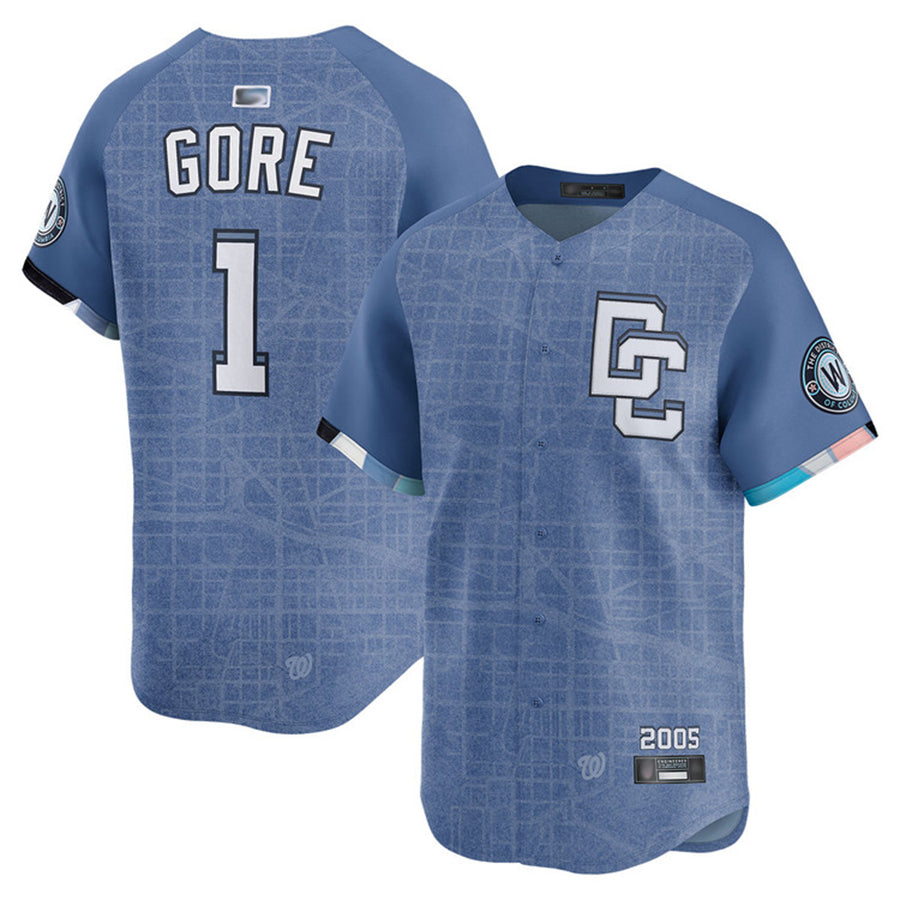 W.Nationals #1 MacKenzie Gore Player City Connect Limited Blue Baseball Jerseys