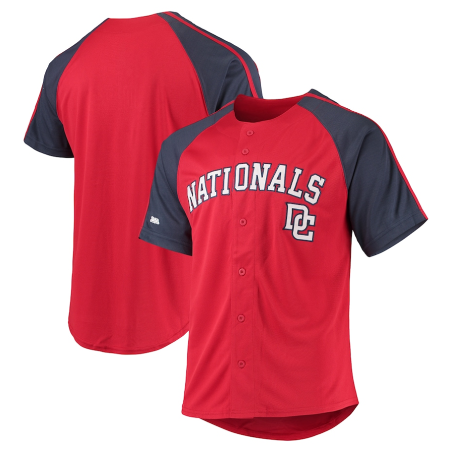 W.Nationals Blank Player Stitches Red Button-Down Raglan Replica Baseball Jerseys