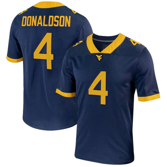 W.Virginia Mountaineers #4 CJ Donaldson NIL Player Game Football Jersey ��C Navy American College Jerseys