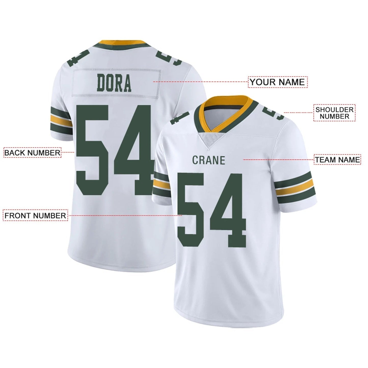 Custom GB.Packers White Personalized Design Football Jerseys