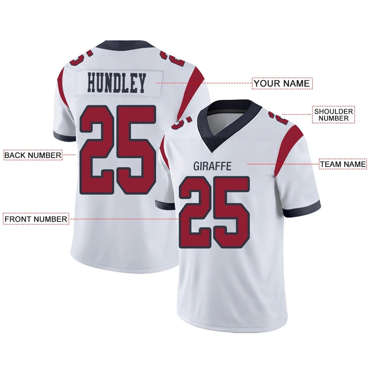 Custom H.Texans White Personalized Design Football Jerseys
