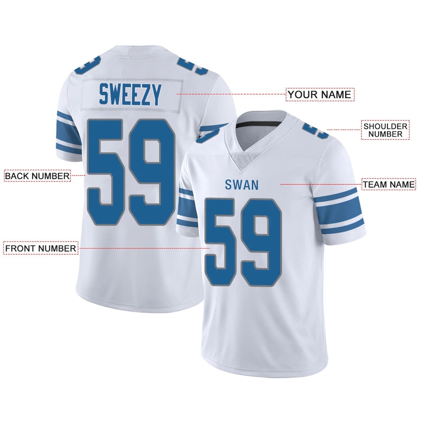 Custom D.Lions White Personalized Design Football Jerseys