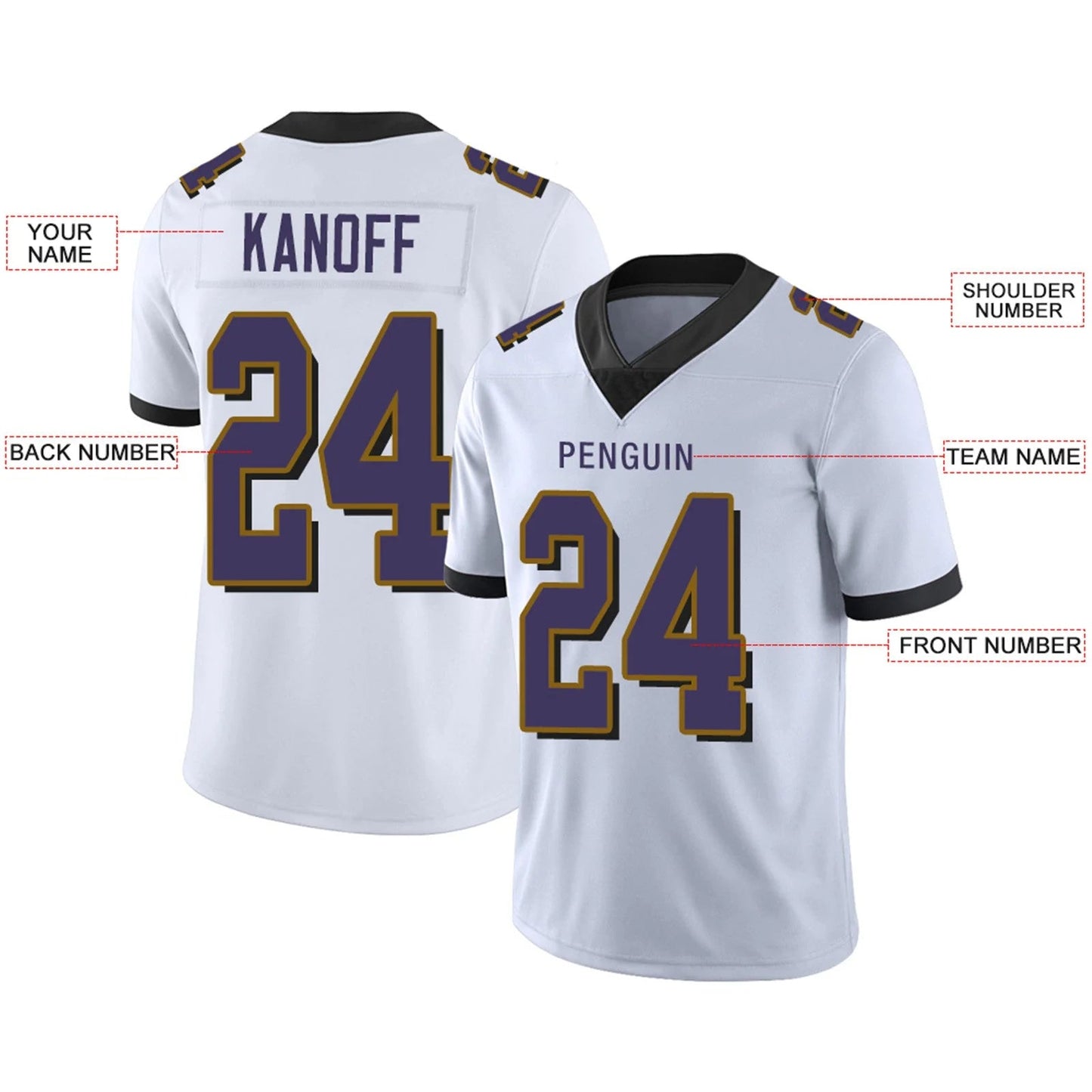 Custom B.Ravens White Personalized Design Football Jerseys