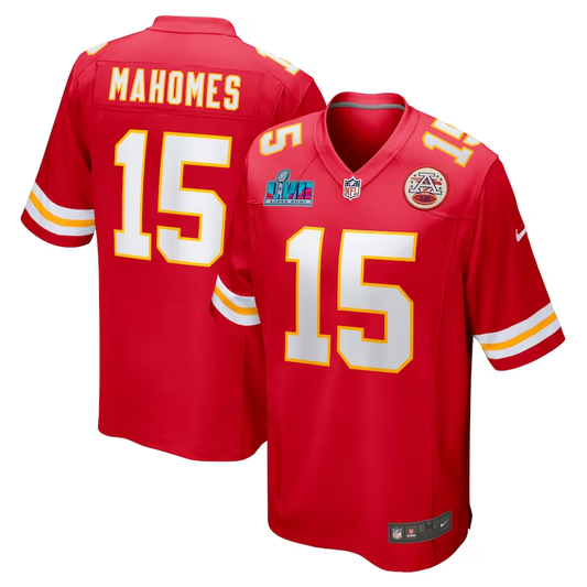 Men's Kansas City Chiefs Patrick Mahomes #15 Red Super Bowl LVII Patch Game jersey