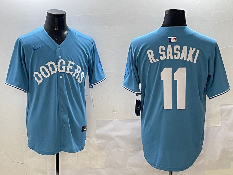 Men's Los Angeles Dodgers Roki Sasaki #11 Light Blue Limited Player jersey