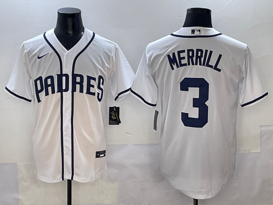 Men's San Diego Padres Jackson Merrill #3 White Player Game Jersey