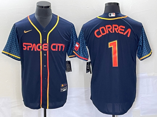 Men's Houston Astros Carlos Correa #1 Navy 2022 City Connect Replica Player jersey