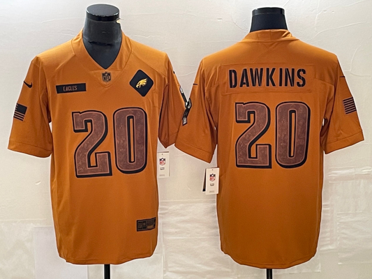 Men's Philadelphia Eagles Brian Dawkins #20 Brown 2023 Salute To Service Retired Player Limited jersey