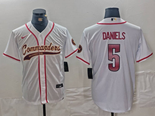 Men's Washington Commanders Jayden Daniels #5 White Game jersey