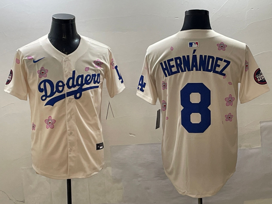 Men's Los Angeles Dodgers Enrique Hernandez #8 Cream Alternate Replica Player jersey