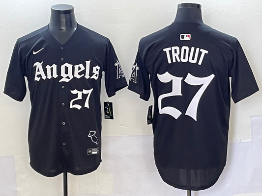 Men's Los Angeles Angels Mike Trout #27 Black Limited Player Jersey