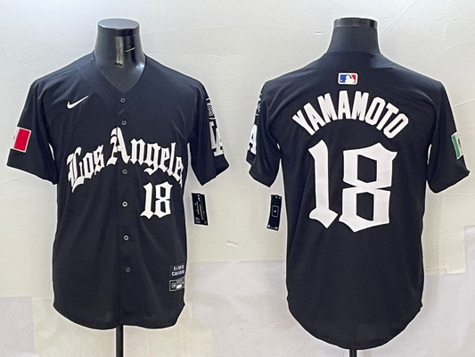 Men's Los Angeles Dodgers Yoshinobu Yamamoto #18 Black Team Player Jersey
