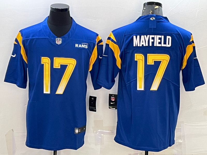 Men's Los Angeles Rams Baker Mayfield #17 Blue Game jersey
