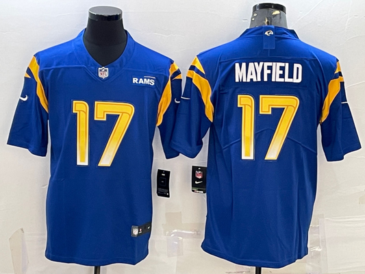 Men's Los Angeles Rams Baker Mayfield #17 Blue Game jersey