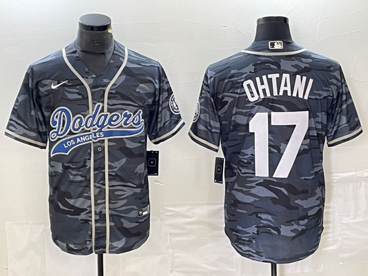 Men's Los Angeles Dodgers Shohei Ohtani #17 Grey Camouflage Player jersey Joint Edition