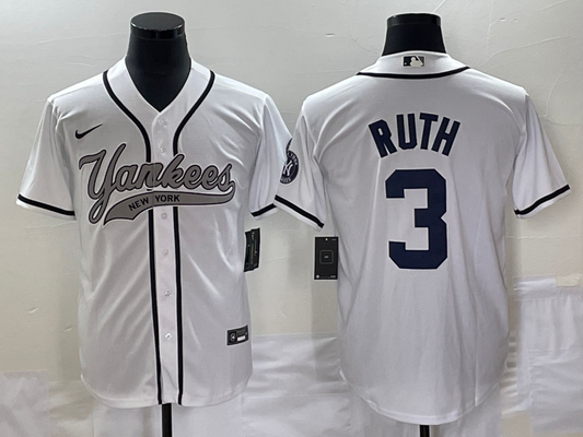 Men's New York Yankees Babe Ruth #3 White Player jersey Joint Edition