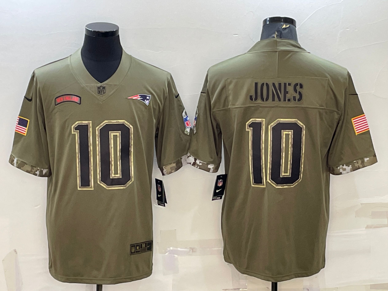 Men's New England Patriots Mac Jones #10 Olive 2022 Salute To Service Limited jersey