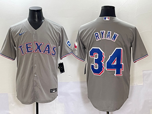 Men's Texas Rangers Nolan Ryan #34 Gray Replica Player Jersey