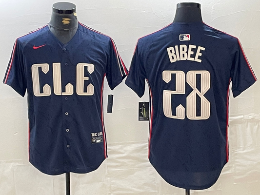 Men's Cleveland Guardians Tanner Bibee #28 Navy 2024 City Connect Limited jersey