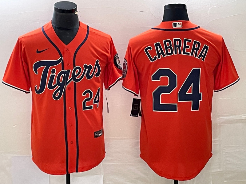 Men's Detroit Tigers Miguel Cabrera #24 Orange Replica Baseball jersey
