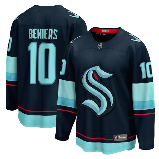 Men's Seattle Kraken Matty Beniers #10 Deep Sea Blue Premier Breakaway Player jersey