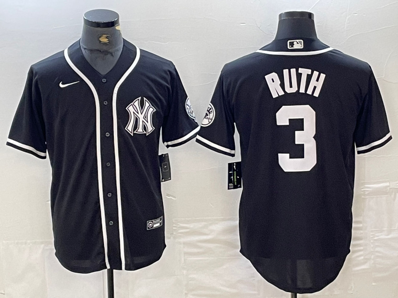 Men's New York Yankees Babe Ruth #3 Black Limited jersey