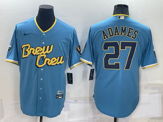 Men's Milwaukee Brewers Willy Adames #27 Blue Stitched jersey
