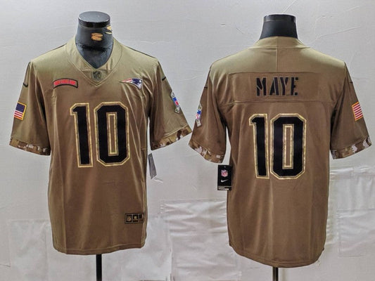 Men's New England Patriots Drake Maye #10 Olive 2022 Salute To Service Limited jersey