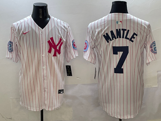 Men's New York Yankees Mickey Mantle #7 White Team Player Jersey