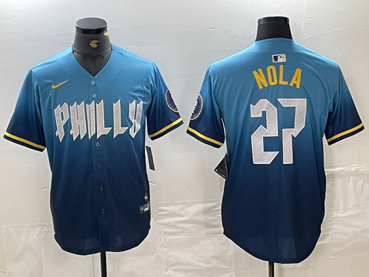 Men's Philadelphia Phillies Aaron Nola #27 Blue 2024 City Connect Limited Player jersey