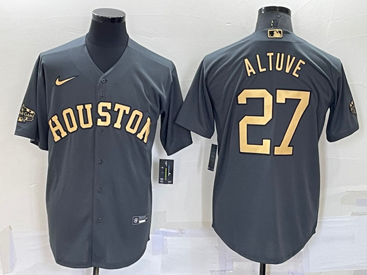 Men's Houston Astros Jose Altuve #27 Gray Stitched jersey