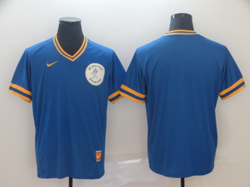 Men's Milwaukee Brewers Blue Road Cooperstown Collection Blank jersey