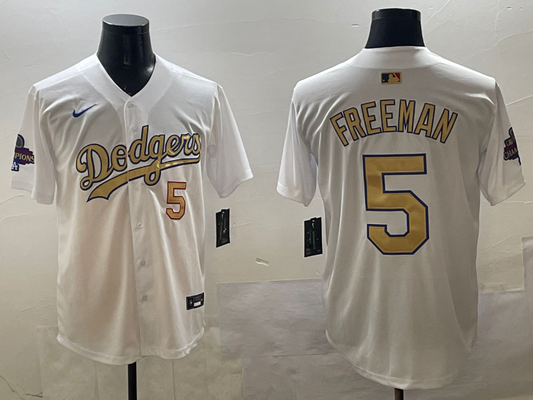 Men's Los Angeles Dodgers Freddie Freeman #5 White 2025 Gold Collection Limited jersey