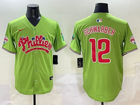 Men's Philadelphia Phillies Kyle Schwarber #12 Green Player jersey