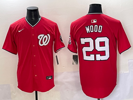 Men's Washington Nationals James Wood #29 Red Replica Player Jersey