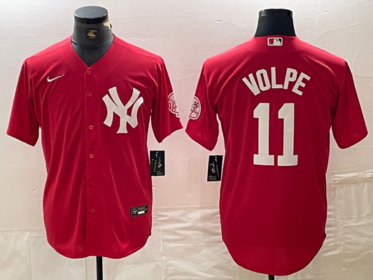 Men's New York Yankees Anthony Volpe #11 Red Replica Player jersey