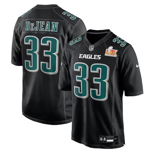 Men's Philadelphia Eagles Cooper DeJean #33 Carbon Black Super Bowl LIX Fashion Game Player jersey