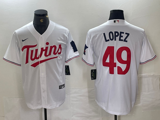 Men's Minnesota Twins Pablo Lopez #49 White Home Replica Player jersey