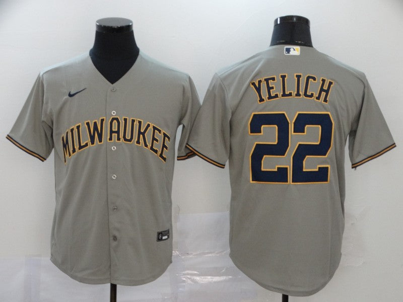 Men's Milwaukee Brewers Christian Yelich #22 Gray Player jersey