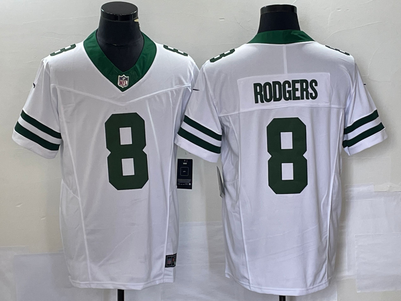 Men's New York Jets Aaron Rodgers #8 White Legacy Vapor F.U.S.E. Limited jersey