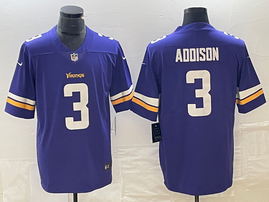 Men's Minnesota Vikings Jordan Addison #3 Purple 2023 NFL Draft First Round Pick Game jersey