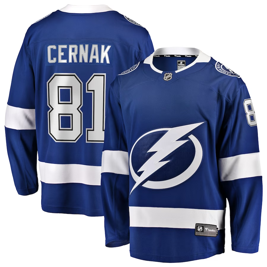 Men's Tampa Bay Lightning Erik Cernak #81 Blue Home Breakaway Player jersey