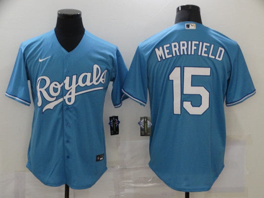 Men's Kansas City Royals Whit Merrifield #15 Blue Replica Baseball jersey
