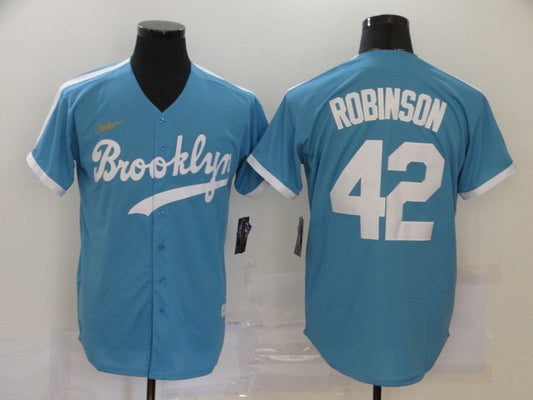 Men's Los Angeles Dodgers Jackie Robinson #42 Light Blue Replica Baseball jersey