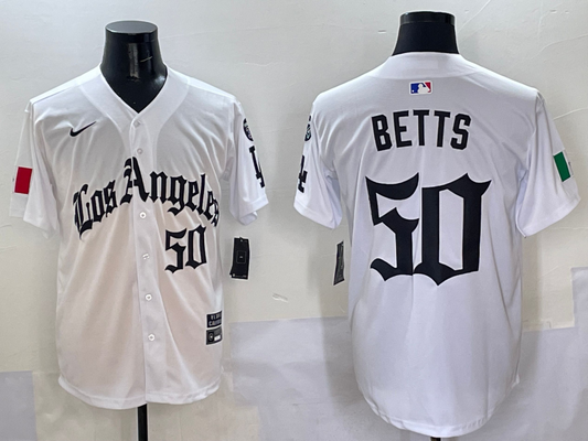 Men's Los Angeles Dodgers Mookie Betts #50 White Game Player Jersey