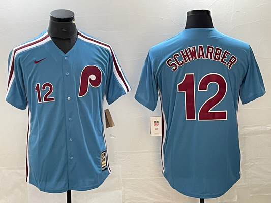 Men's Philadelphia Phillies Kyle Schwarber #12 Light Blue Cooperstown Collection Authentic jersey